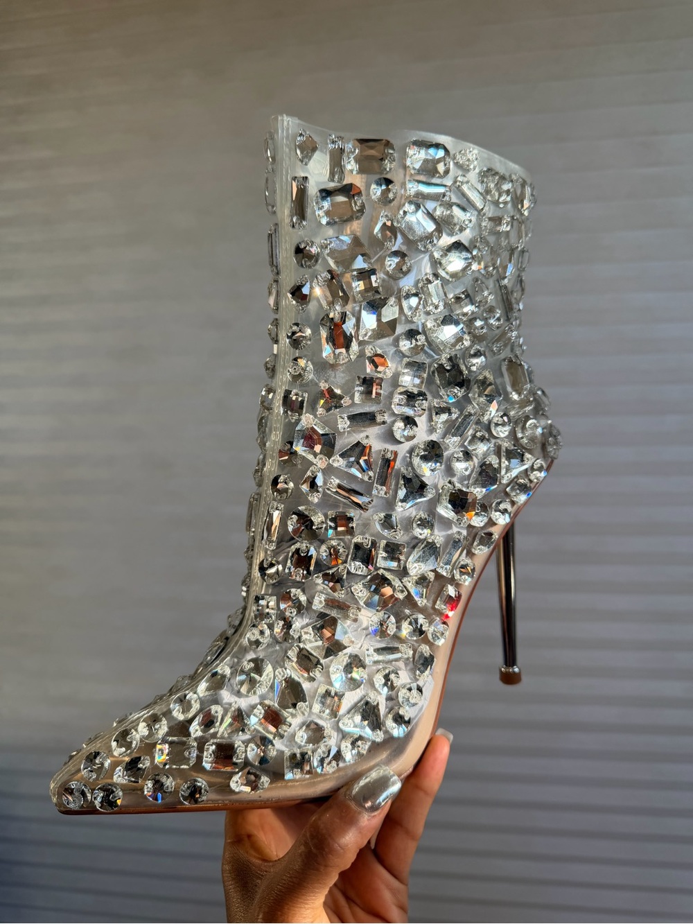 Azalea Wang Drippy Glass Crystal Embellished Stiletto Ankle Boots